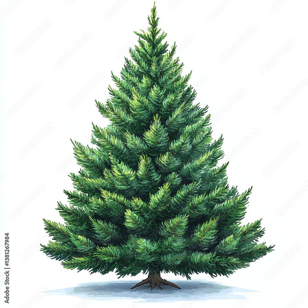 Fototapeta premium A Majestic Evergreen Tree Stands Tall, Symbolizing The Enduring Spirit Of Nature And The Promise Of Winter Holidays, Rendered In Detailed Watercolor With A Soft, Isolated on Transparent Background