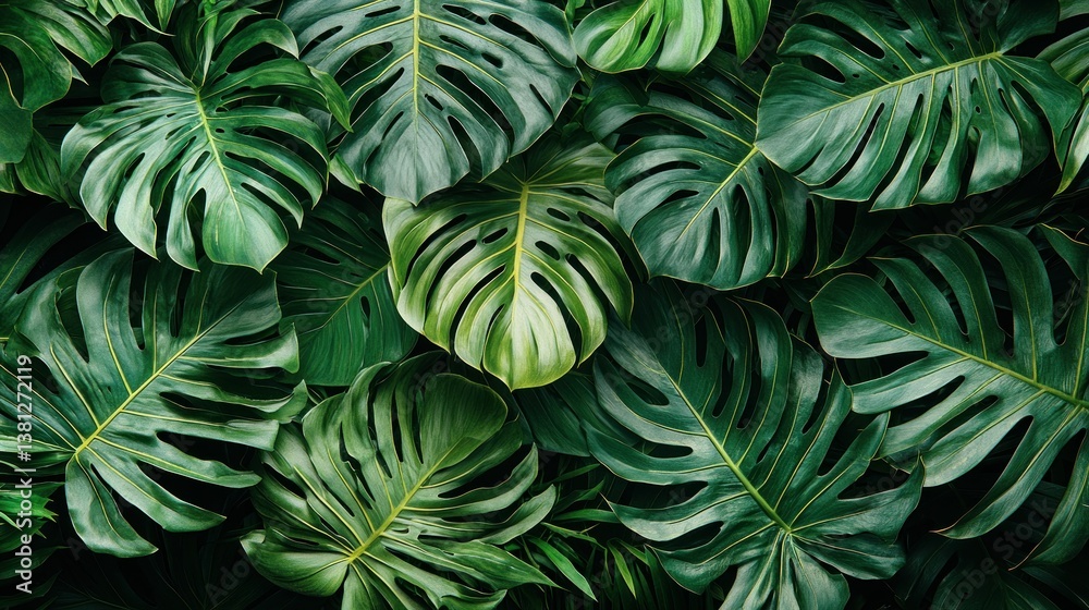 Obraz premium Lush Tropical Monstera Leaves: A Vibrant Green Paradise