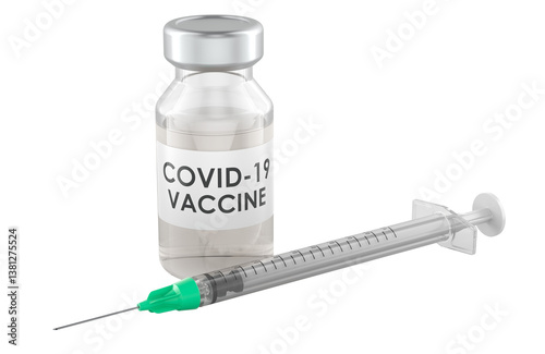 Vaccine from coronavirus COVID-19 with syringe, 3D rendering isolated on transparent background
