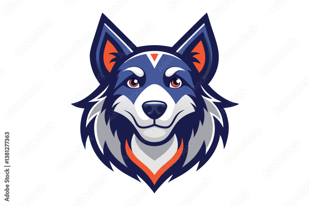 Naklejka premium Colorful Wolf Mascot Head with Orange Accent Marks and Details on White Background