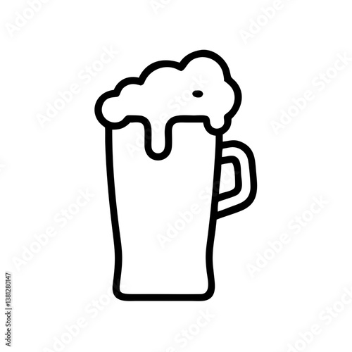 Beer mug with frothy foam on a white background  