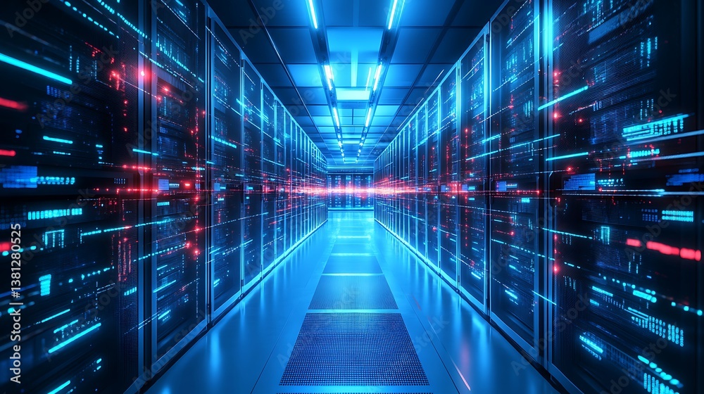 Spacious server room with interconnected data systems image