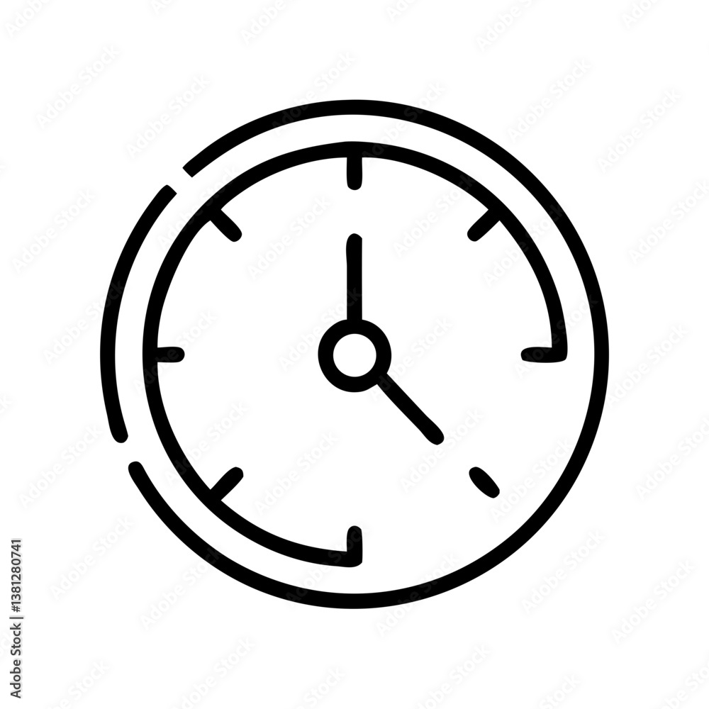 Simple Clock Icon in Black and White  