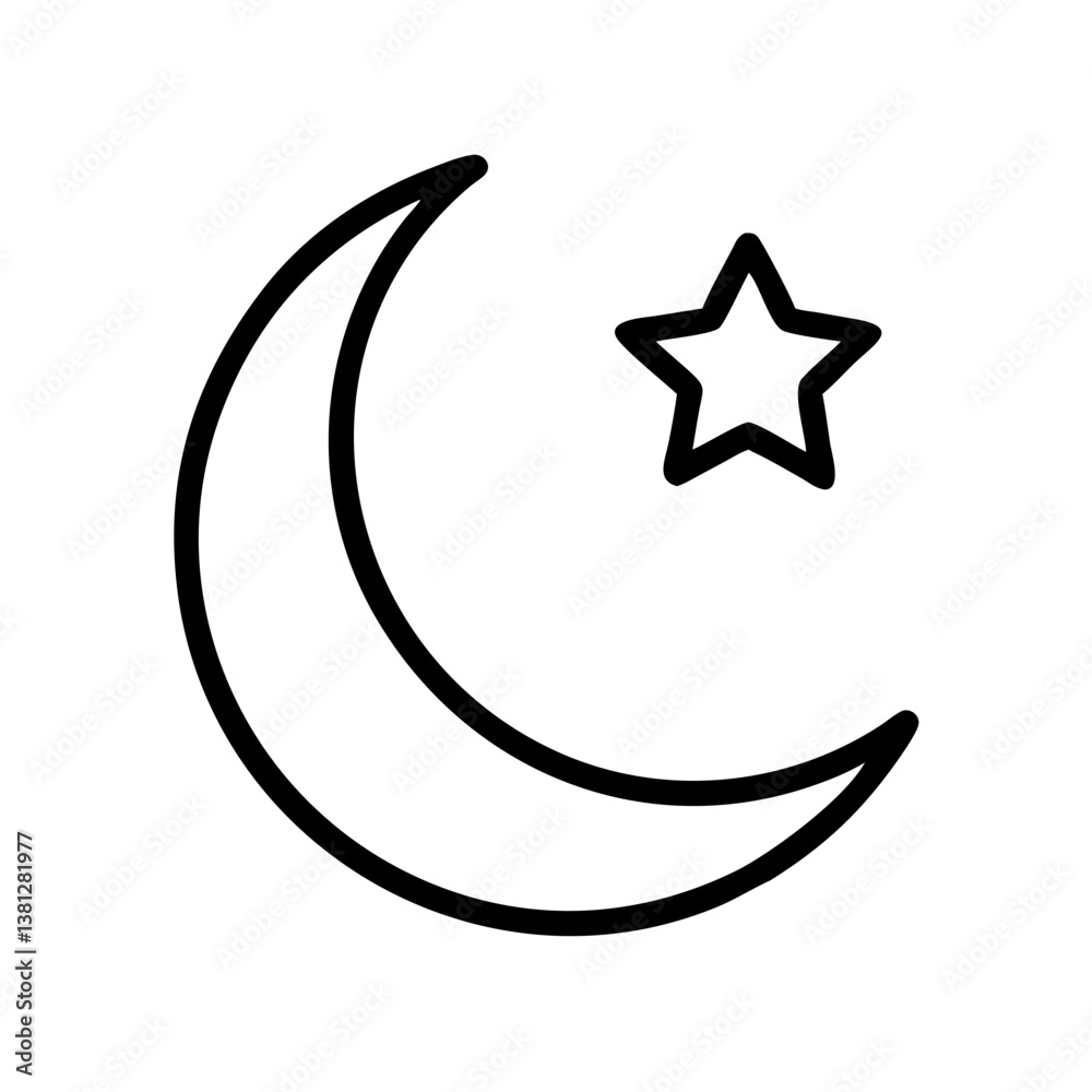 Moon and Star Icon Outline in Minimalist Style Moon and Star Icon Outline in Minimalist Style