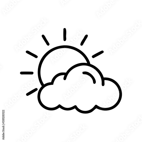 Sun and Cloud Icon Featuring Simple Line Art  