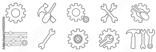  Set of  Tools and Service icons set. Wrench, screwdriver and gear icon. Screwdriver and wrench glyph icon  of vector illustration