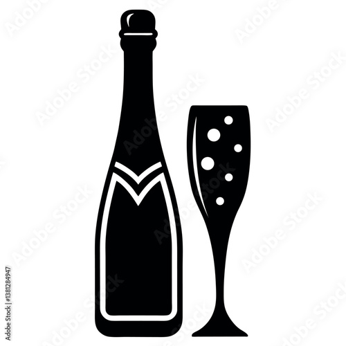Champagne silhouette illustration on white background.