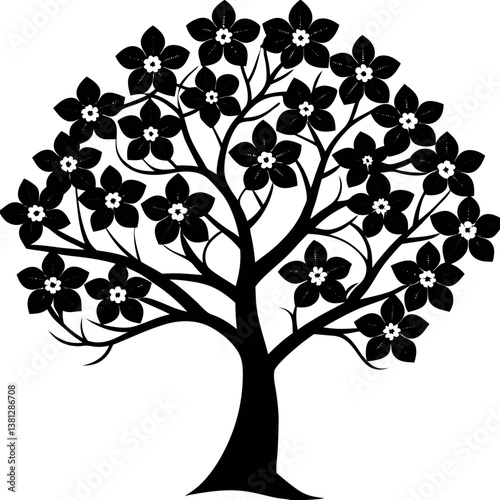 Dogwood silhouette illustration on white background.