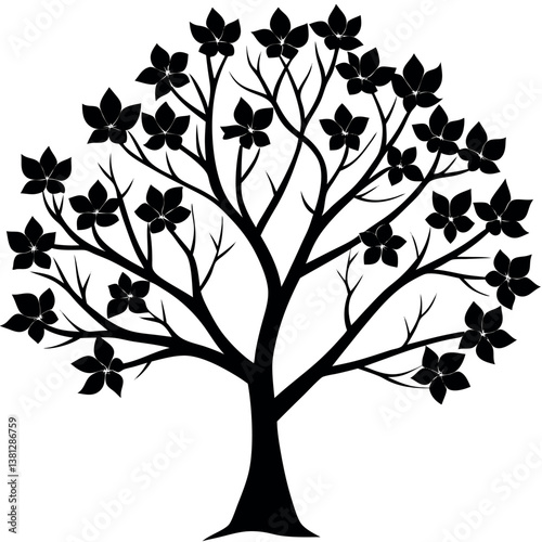 Dogwood silhouette illustration on white background.