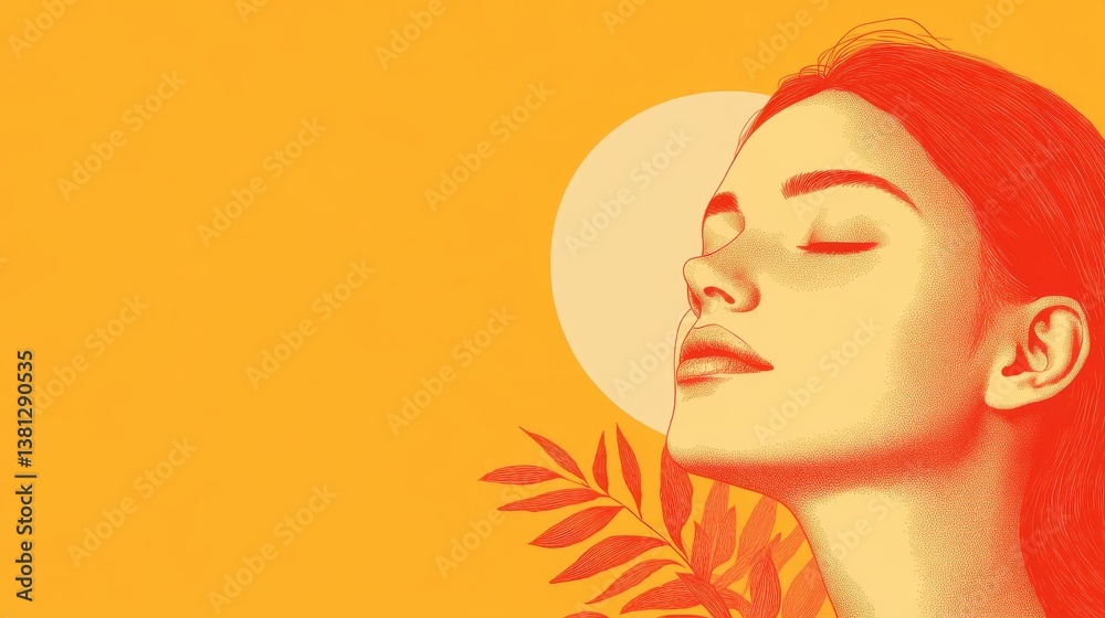 A serene portrait of a woman enjoying nature, set against a warm yellow backdrop, reflecting peace and beauty in a vibrant context. A serene portrait of a woman enjoying nature, set against a warm yellow backdrop, reflecting peace and beauty in a vibrant context.