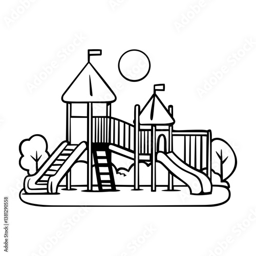 Playground Structure Silhouette with Slide and Stairs
