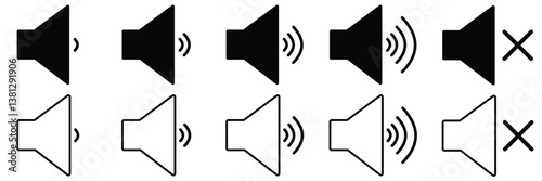 Set of  Speakers Icon Set - Audio, Sound System, Music Vector. Set of no sound, No speaker icon. Sound Icons. speaker mute icon sign. Volume Off symbol. Silent of vector illustration 