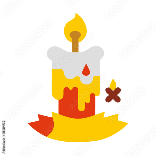 Illustration of a candle with flame and decorative ribbon