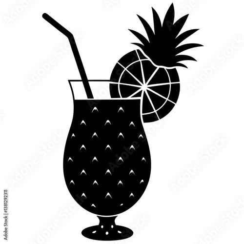 Pina colada silhouette-illustration-on-white-background. 