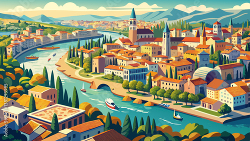 Italy, Veneto, aerial view of Verona and Adige river