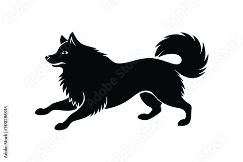 Running American Eskimo dog vector silhouette
