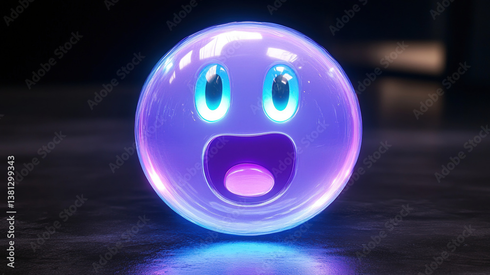 Glowing Surprised Face Sphere Lamp with Blue Light