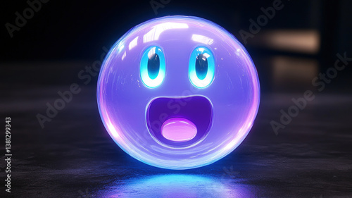 Obraz na płótnie Glowing Surprised Face Sphere Lamp with Blue Light w salonie