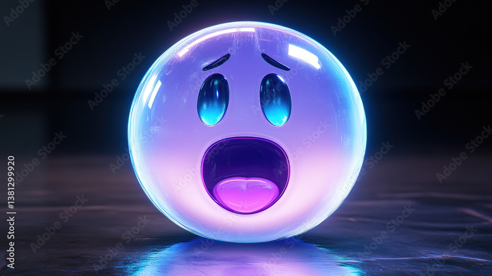 Glowing Surprised Face Sphere Lamp with Blue Light