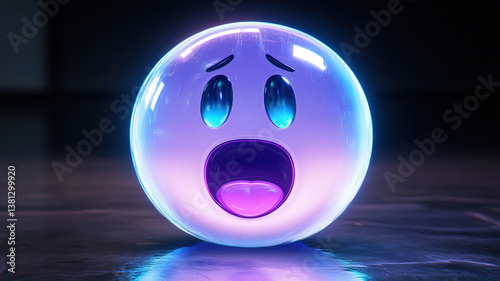 Obraz na płótnie Glowing Surprised Face Sphere Lamp with Blue Light w salonie