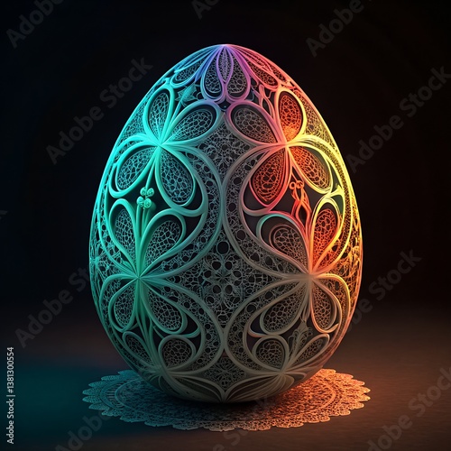 Vibrant Lace Easter Egg: Artistic Color Gradient on Ornate Doily