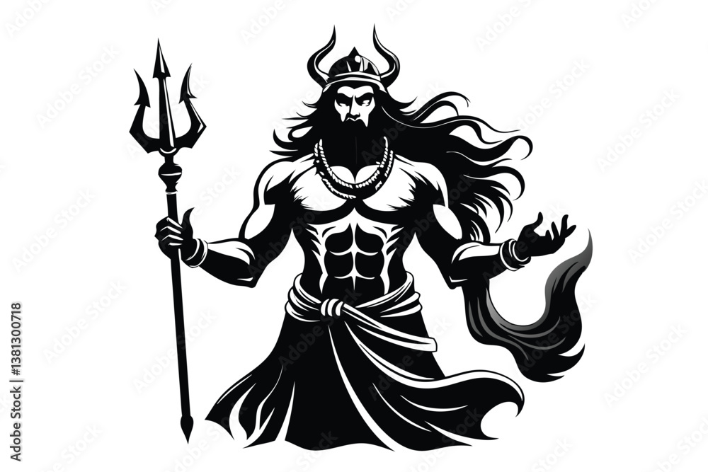 Fototapeta premium God Poseidon With Trident in Hand Isolated On White Background