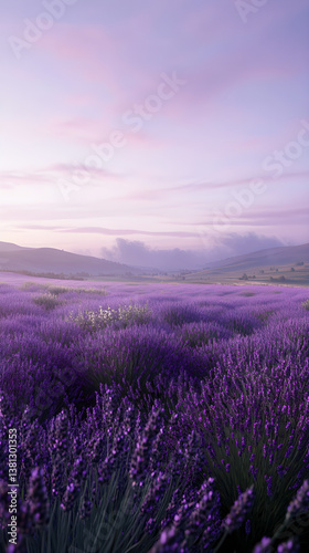 Lavender Dreams  A Serene Morning Landscape Awash in Tranquil Violet Tones  Where Nature Embraces the Dawn with Elegance and Calm