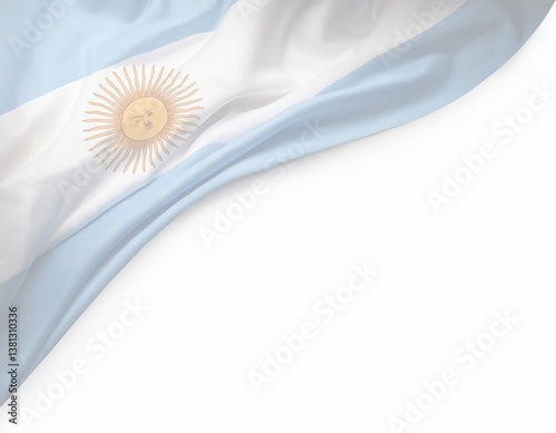 Argentinian flag waving with sun emblem on light background photo