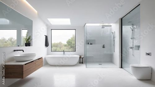 Luxurious Marble Bathroom with Freestanding Tub and Sleek Glass Shower