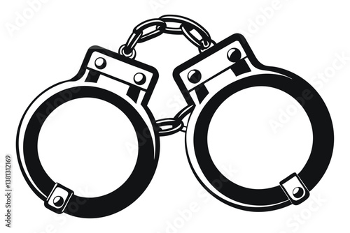 Metal Handcuffs Illustration, Police Restraint Device 