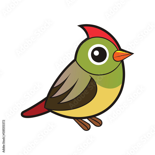  Ruby-Crowned Kinglet Bird Realistic Illustration