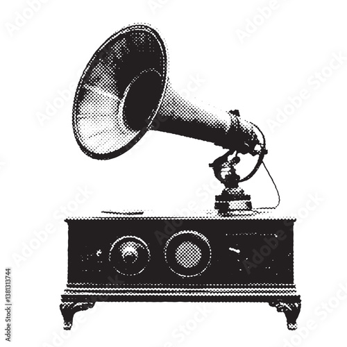 vintage gramophone halftone grunge vector design element