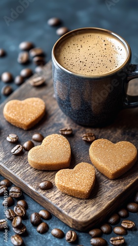 Heart-shaped Cookies and Coffee on a Wooden Board With Coffee Beans