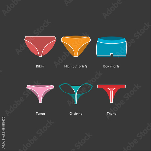 Women panties vector illustrations,  Types of Underwear for Women