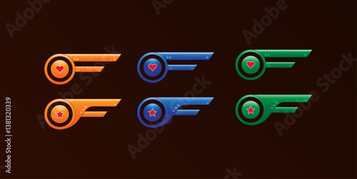 A set of digital, futuristic progress game UI elements