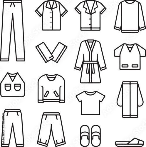 A simple flat thin line vector icon of women's home clothes on white background