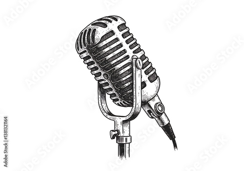 Vintage microphone illustration retro audio equipment vector design