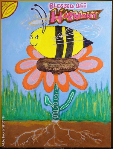 Blessed Bee Harmony painting created by myself.  I am creator of my art and the photographer.  What is the deal Adobe?  AI is too stupid to create this.