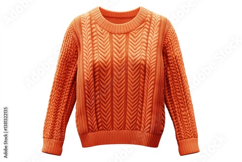 Stylish Orange Knitted Sweater with Cable Pattern Apparel Fashion Wear