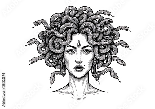 Medusa gorgon illustration drawing with snakes greek mythology artwork