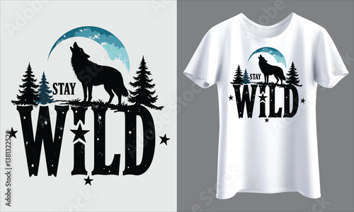 High quality wolf under moonlight silhouette artwork for apparel.