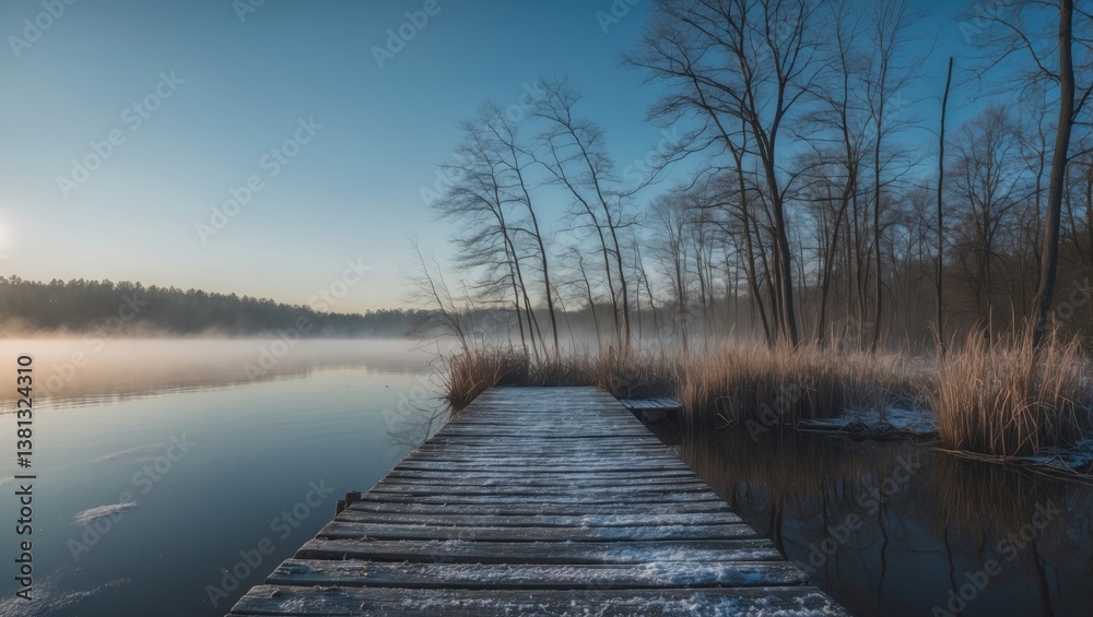 Jetty and bridge extending into cold icy water on a sunny winter day. Jetty and bridge extending into cold icy water on a sunny winter day.