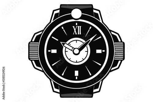 Stylish Black and White Watch with Roman Numerals and Thick Band
