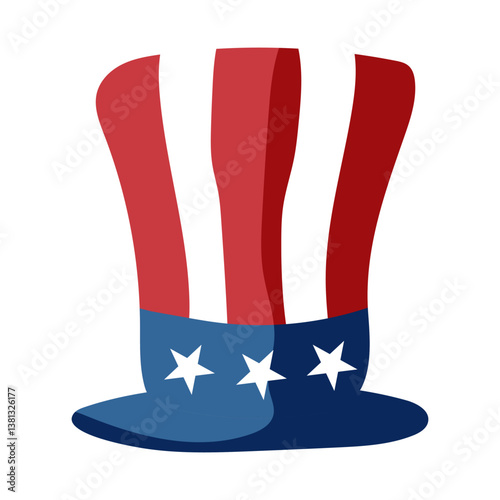 A hat with a red, white and blue striped brim and three stars on top. The hat is a patriotic symbol