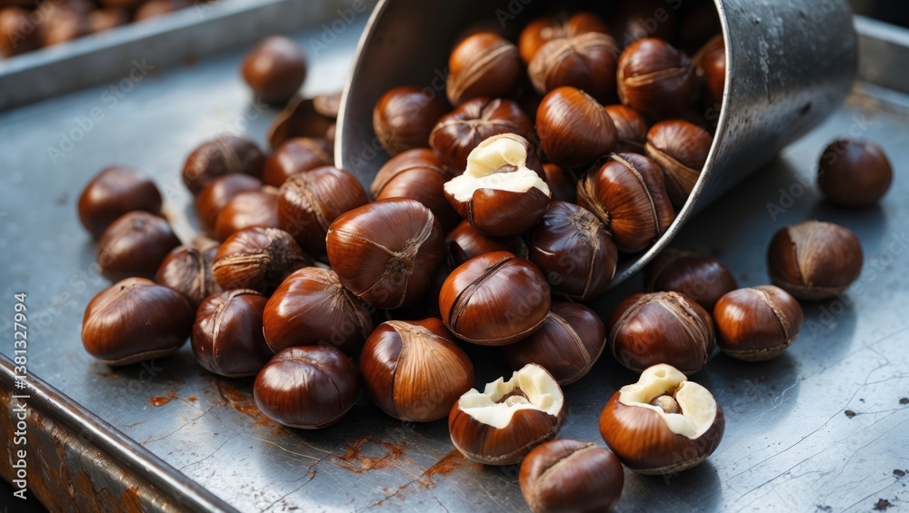 Fototapeta premium Roasted chestnuts available for purchase.