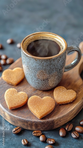 Heart-shaped Cookies and Coffee on a Wooden Board With Coffee Beans