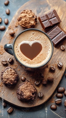 Warm Cup of Coffee With Cookies on Wooden Board in Cozy Setting