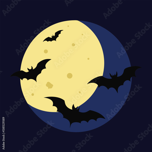 halloween background with moon and bats