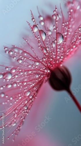 Delicate Pink Flower With Raindrops Captured in Soft Focus During Early Morni...