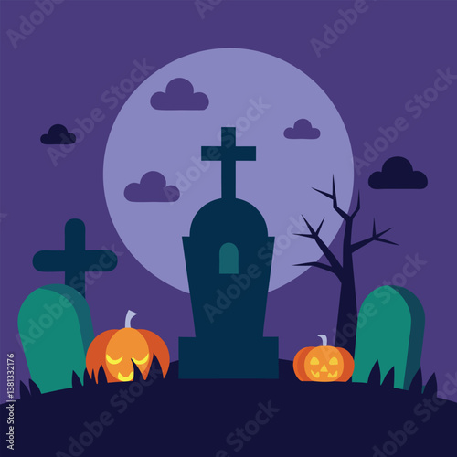 halloween background with cemetery
